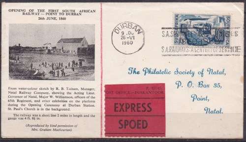 Union of SA 1960 Centenary of SA railways cover. LOOK SCAN