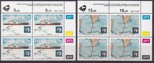 RSA 1991 30th anniversary of Antarctic treaty control blocks of 4, MNH. LOOK SCAN