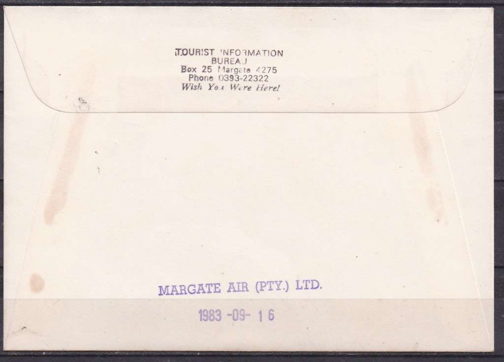 RSA 1983 first direct flight JHB - Margate signed cover. LOOK SCAN.