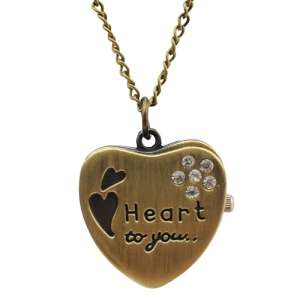Antique Heart Style Brass Quartz Pocket Watch With Chain