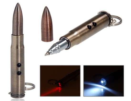 Bullet Shaped Multifunctional LED Flashlight, Laser Pointer & Ballpoint Pen