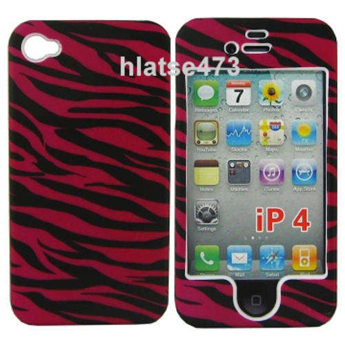 Snap-On Protective Hard Case for Apple iPhone 4 (Red&Black Zebra Strips)