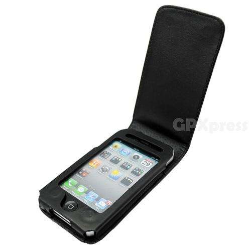 New Premium Black Leather Flip Case for iPhone 4G