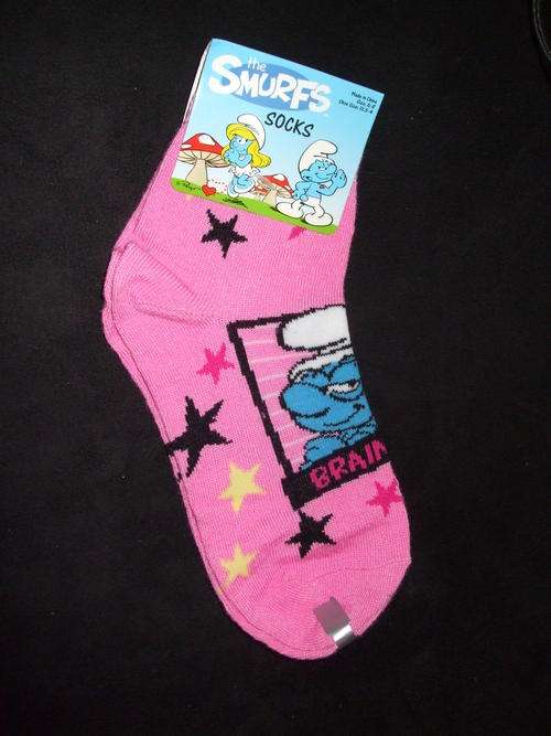 The Smurfs - Brainy Smurf on Pink background (Size 6-8, Shoe Size 10)