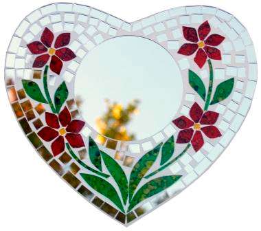 Mosaic heart shape mirror - red - 40cm