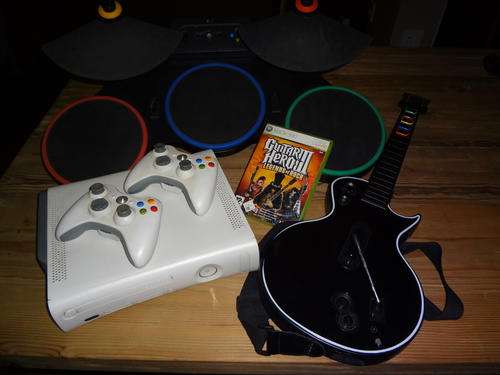 Xbox 360 20GB, Guitar Hero Drums & Guitar and Games