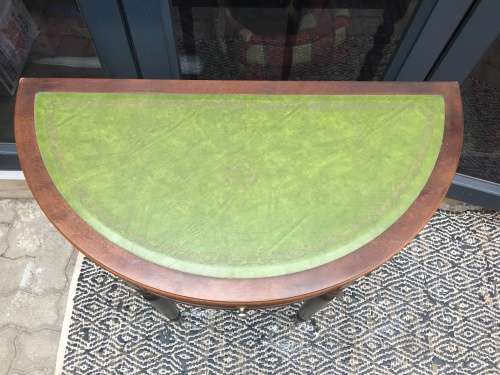 WOW !!! A STUNNING MAHOGANY LEATHER TOP HALF MOON TABLE