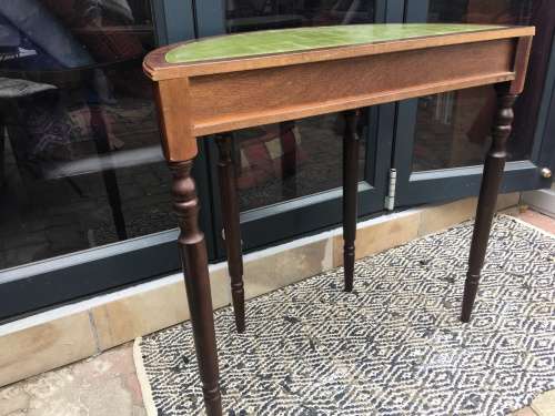 WOW !!! A STUNNING MAHOGANY LEATHER TOP HALF MOON TABLE