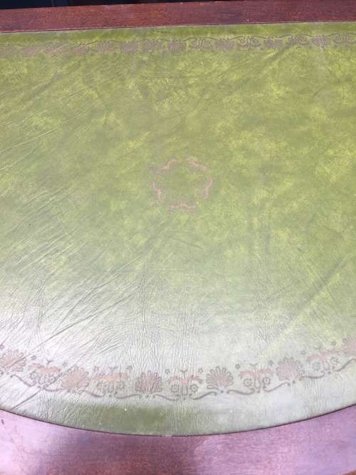 WOW !!! A STUNNING MAHOGANY LEATHER TOP HALF MOON TABLE