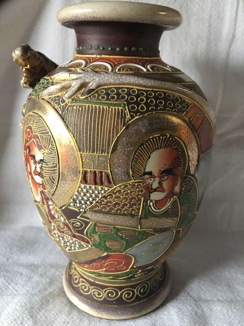 WOW !!! STUNNING ANTIQUE SATSUMA WARE LEFT HANDED VASE