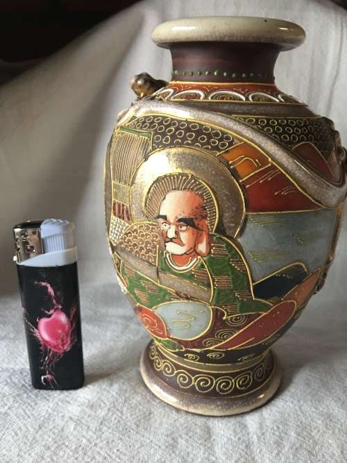 WOW !!! STUNNING ANTIQUE SATSUMA WARE LEFT HANDED VASE