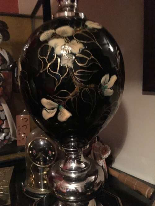 STUNNING LARGE BLACK LACQUERED HAND PAINTED CHINESE LAMP -for leadip