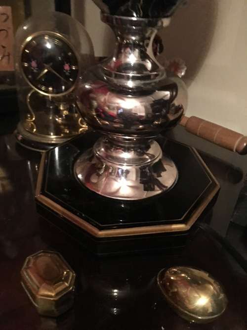 STUNNING LARGE BLACK LACQUERED HAND PAINTED CHINESE LAMP -for leadip