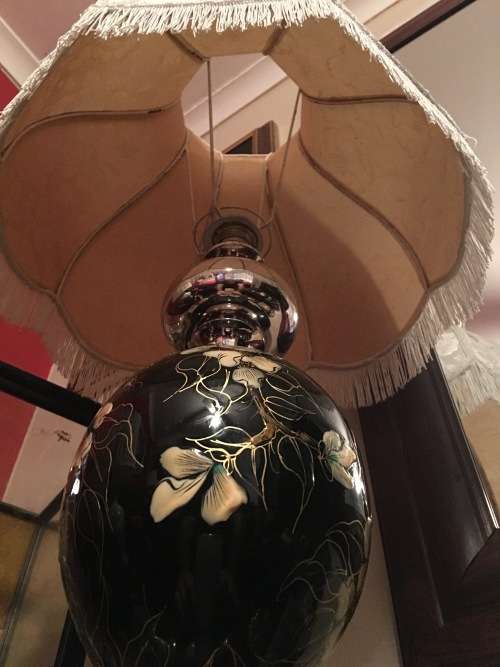 STUNNING LARGE BLACK LACQUERED HAND PAINTED CHINESE LAMP -for leadip