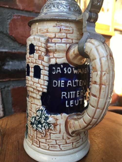 STUNNING GERMAN BEER STEIN WITH PEWTER LID