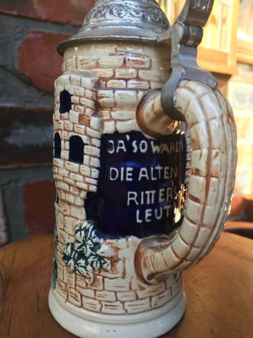 STUNNING GERMAN BEER STEIN WITH PEWTER LID