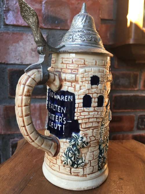 STUNNING GERMAN BEER STEIN WITH PEWTER LID