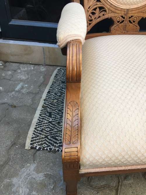 Stunning Edwardian upholstered arm chair with exquisite carved detailing