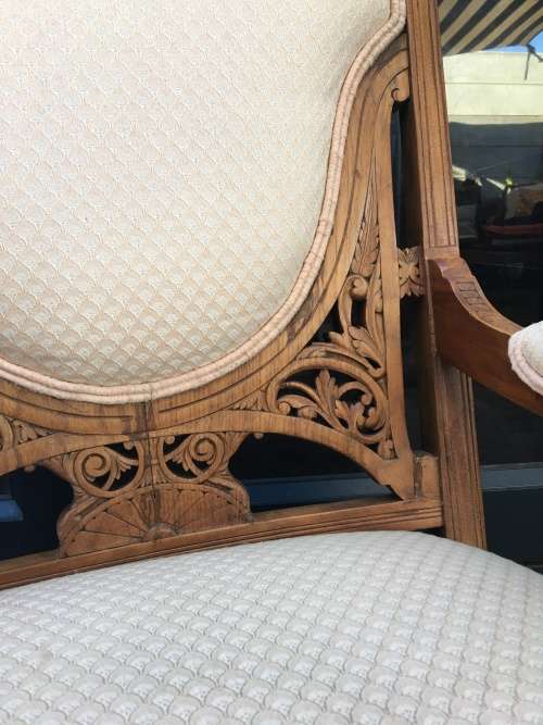 Stunning Edwardian upholstered arm chair with exquisite carved detailing