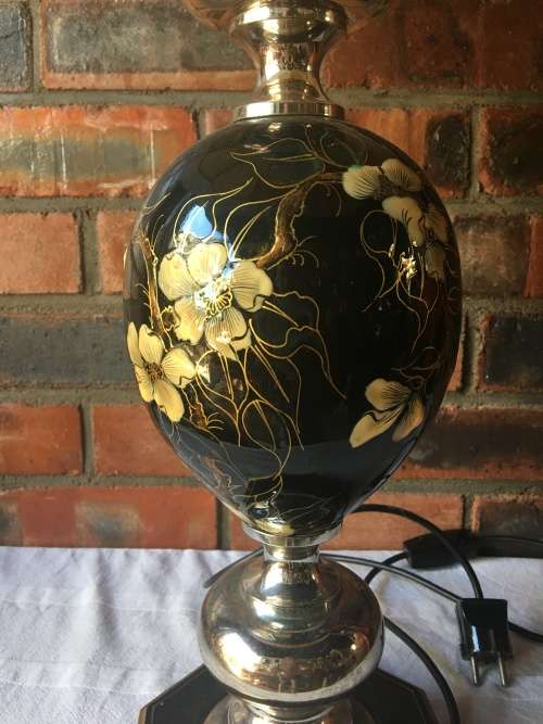 STUNNING LARGE BLACK LACQUERED HAND PAINTED CHINESE LAMP -for leadip