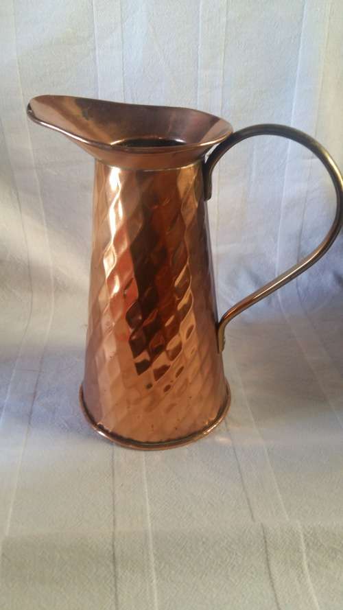 Stunning Tall  Antique Copper Jug with Brass Handle