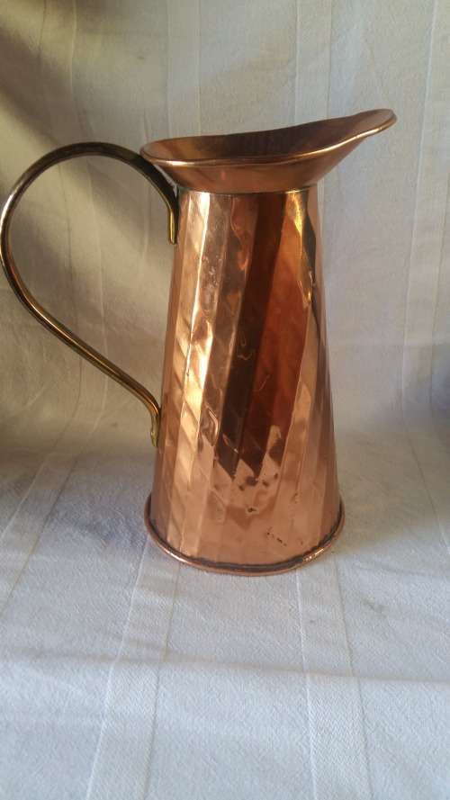 Stunning Tall  Antique Copper Jug with Brass Handle