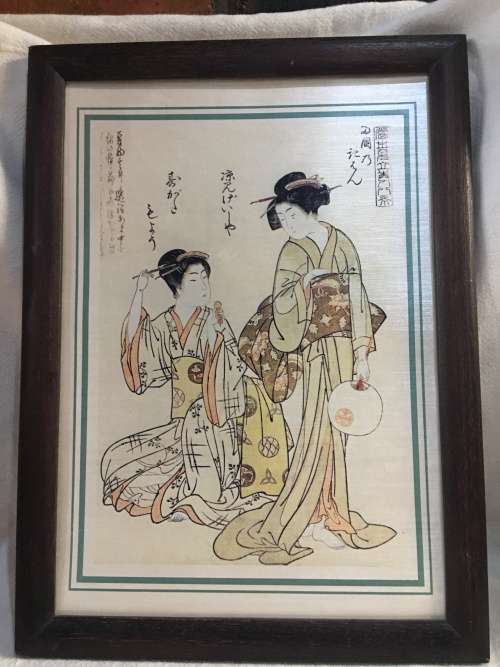 UKIYO E TRADITION JAPANESE PAINTING ON SILK IN A WOOD FRAME