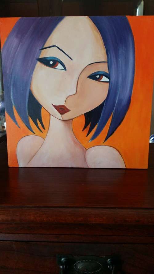 Blockboard Cartoon Teenage girl painting on canvas 4
