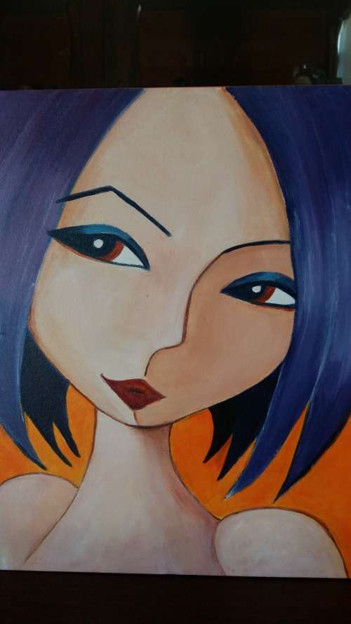 Blockboard Cartoon Teenage girl painting on canvas 4