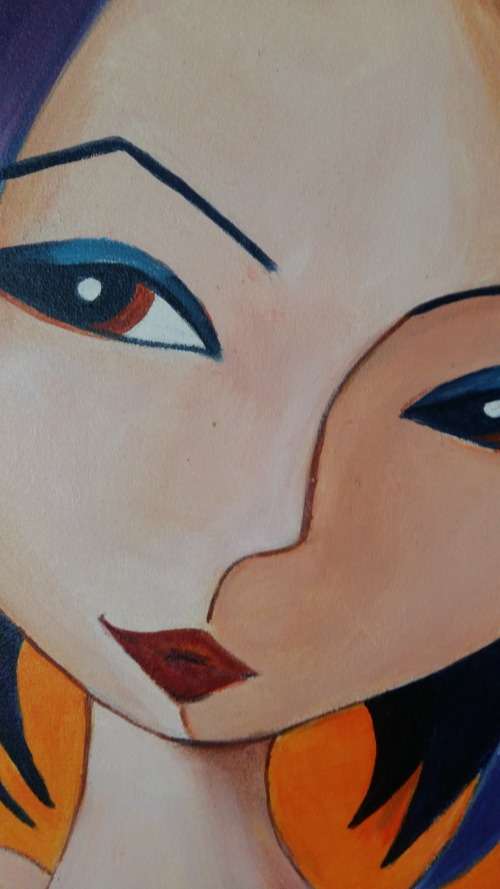 Blockboard Cartoon Teenage girl painting on canvas 4