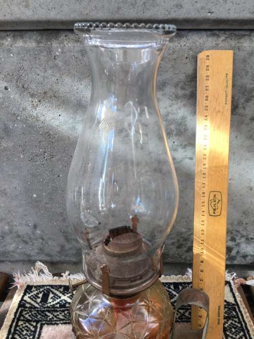 WOW !!! A STUNNING VINTAGE GLASS KEROSENE LAMP WITH WALL MOUNT  # 1
