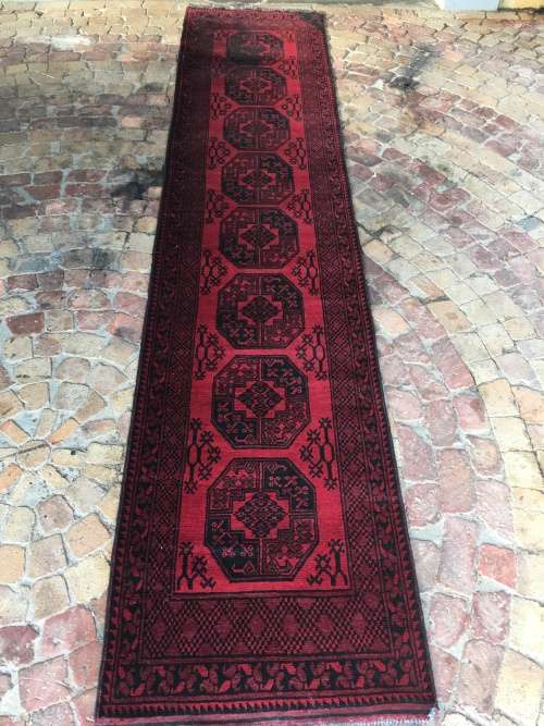 GORGEOUS GENUINE WOOL HAND KNOTTED AFGHAN PERSIAN RUNNER 3750 X 830mm