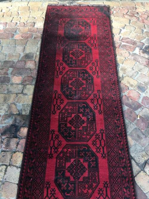 GORGEOUS GENUINE WOOL HAND KNOTTED AFGHAN PERSIAN RUNNER 3750 X 830mm