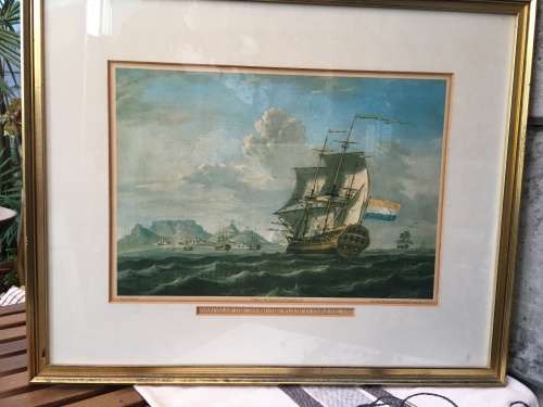 WOW !!! Vintage limited edition framed print of Table Bay 1762 from the William Fehr collection