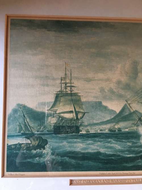 WOW !!! Vintage limited edition framed print of "East Indiaman and warships in Table Bay c1815