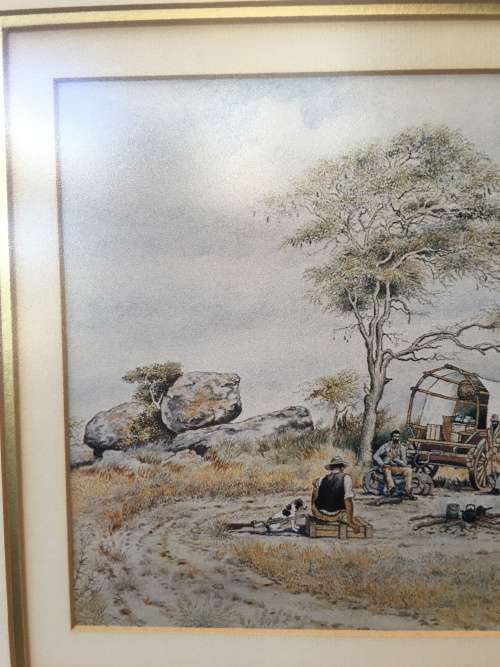 WOW !!! A STUNNING FRAMED PRINT OF A Landscape signed by famous Veld Sketchbook artist JEFF HUNTLY