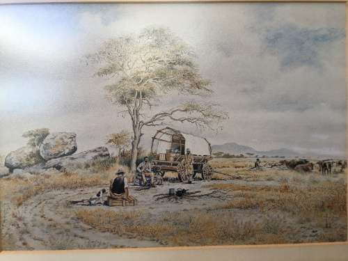 WOW !!! A STUNNING FRAMED PRINT OF A Landscape signed by famous Veld Sketchbook artist JEFF HUNTLY