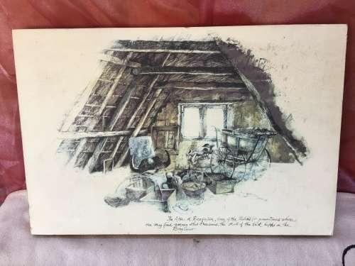 WOW !!! AN OLD PRINT ON BLOCK BOARD "The Attic"
