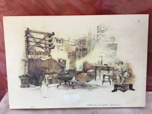 WOW !!! AN OLD PRINT ON BLOCK BOARD "The gun room at Kersefontein near Hopefield" signed