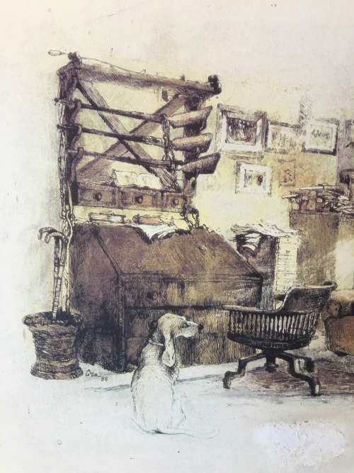 WOW !!! AN OLD PRINT ON BLOCK BOARD "The gun room at Kersefontein near Hopefield" signed