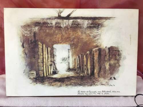 WOW !!! AN OLD PRINT ON BLOCK BOARD "The stables at Annadale Stellenbosch" signed