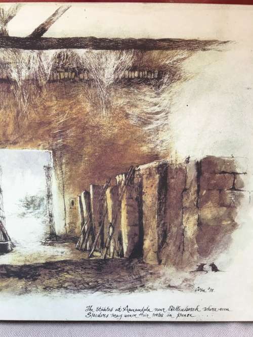 WOW !!! AN OLD PRINT ON BLOCK BOARD "The stables at Annadale Stellenbosch" signed