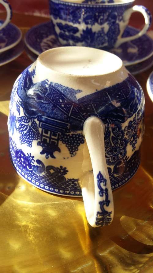 COLLEENCH76 ONLY   3 x Vintage 1940s Blue Willow Porcelain Tea Trio made in Japan