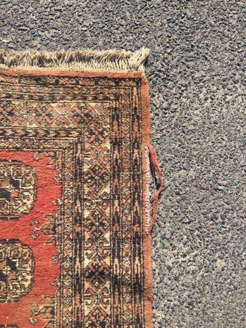VERY WELL WORN GENUINE WOOL HAND KNOTTED BOKHARA PERSIAN CARPET RUNNER  3570 X 770mm