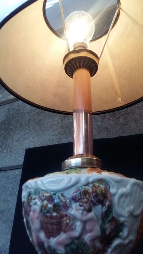 Antique Elcobaca Capodimonte Lamp with solid brass base with Shade. 52.5 tall. made in Portugal