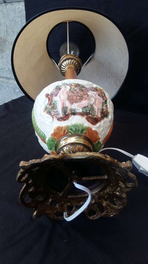Antique Elcobaca Capodimonte Lamp with solid brass base with Shade. 52.5 tall. made in Portugal