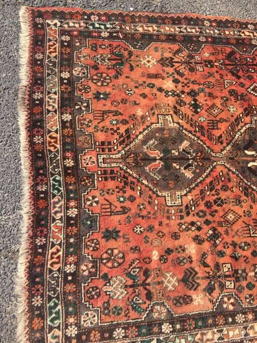 GORGEOUS VINTAGE GENUINE WOOL HAND KNOTTED TRIBAL SHIRAZ PERSIAN CARPET  2100 X 1700mm
