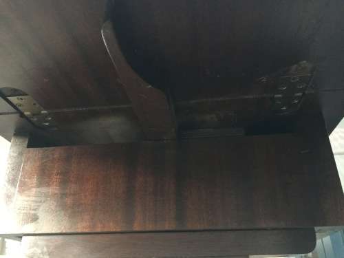 WOW !! ANTIQUE LEATHER INLAID 2 DRAWER MAHOGANY DROPSIDE TABLE ON CASTORS