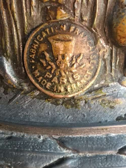 RARE ANTIQUE SPELTER BRONZED SCULPTURE STAMPED AND SIGNED BY FAMOUS FRENCH ARTIST CHARLES RUCHOT