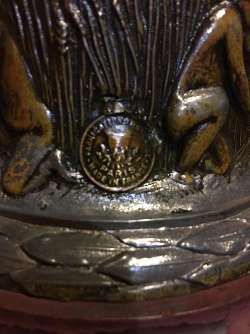 RARE ANTIQUE SPELTER BRONZED SCULPTURE STAMPED AND SIGNED BY FAMOUS FRENCH ARTIST CHARLES RUCHOT